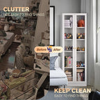 5 Tier Metal Curio Cabinets, Modern Bookshelf Cabinet with 4 Adjustable Shelves, Cabinet Display Case for Home Office, Living Room, Pantry (White-23.54W)