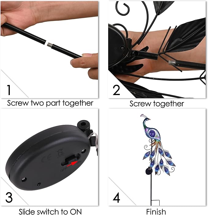 TERESA'S COLLECTIONS Solar Garden Lights Outdoor Garden Decor, Metal Peacock Decorations for Yard, 33'' Purple Decorative Garden Stake for Outside with Crackle Glass Ball, Lawn Party Gifts for Mom