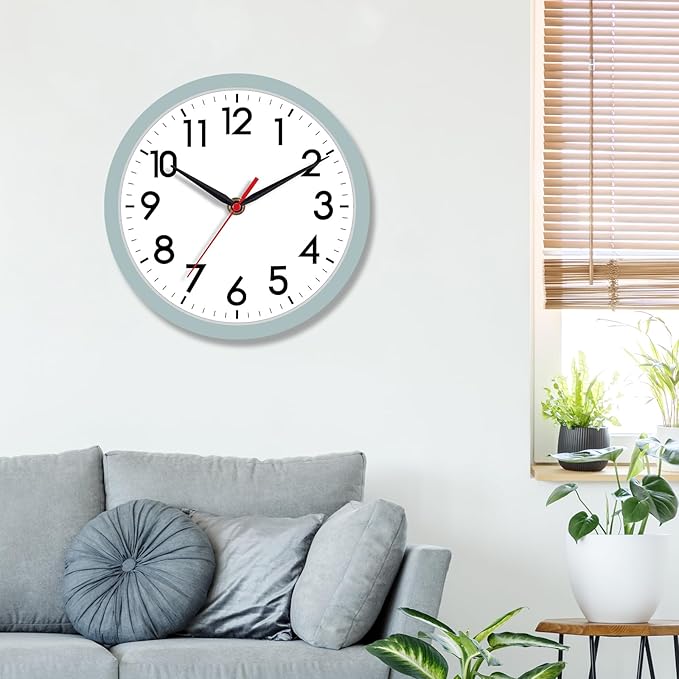 AKCISOT Wall Clock, Modern Small Wall Clocks Battery Operated 8 Inch, Silent Non-Ticking Analog Classic for Office, Home, Bathroom, Kitchen, Bedroom, School(Blue Gray)