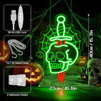 Halloween Skull Neon Sign with Dagger & Web Design,Skull Neon Sign For Halloween,Spooky LED Wall Light for Halloween Party Decor,Gothic Horror Neon Skull Light for Bar,Bedroom,Man Cave