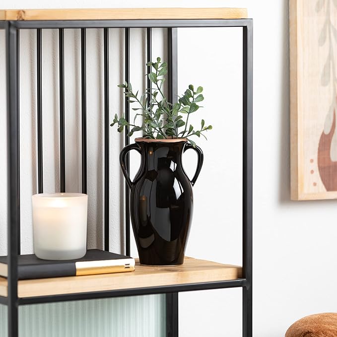 Sullivans Modern Vase with Handles, Modern Flower Ceramic Vases for Your Living Room, Home Office, and Kitchen, Minimalist Shelf for Real or Fake Flowers (CM3121) Black