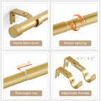 Gold Curtain Rod Adjustable,40-88 Inch Extra Wide Heavy Duty Telescoping 1 Inch Diameter Metal Window Rod Extendable Mounting Brackets Luxurious Gold Finish Home Decor Easy Install Wide Windows Large