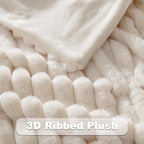 NEWCOSPLAY Faux Fur Throw Blanket Ivory 3D Ribbed Plush Thick Warm Blanket for Couch Sofa Bed 850GSM (Ivory Ribbed, Throw(50"x60"))