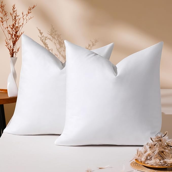 20x20 Pillow Inserts Set of 2, Natural Feather Down Pillows with 100% Cotton Cover, Throw Pillow for Bed, Couch and Sofa.