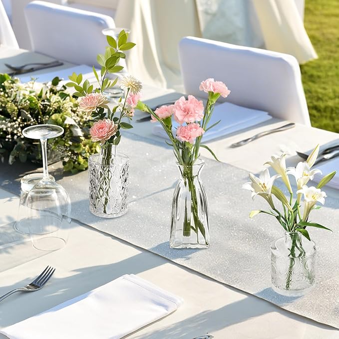 16Pcs Clear Glass Bud Vases Bulk - Mini Vintage Bottle Set, Modern Small Flower Vases for Wedding Centerpieces, Dining Table Decor, Home Room Party Reception