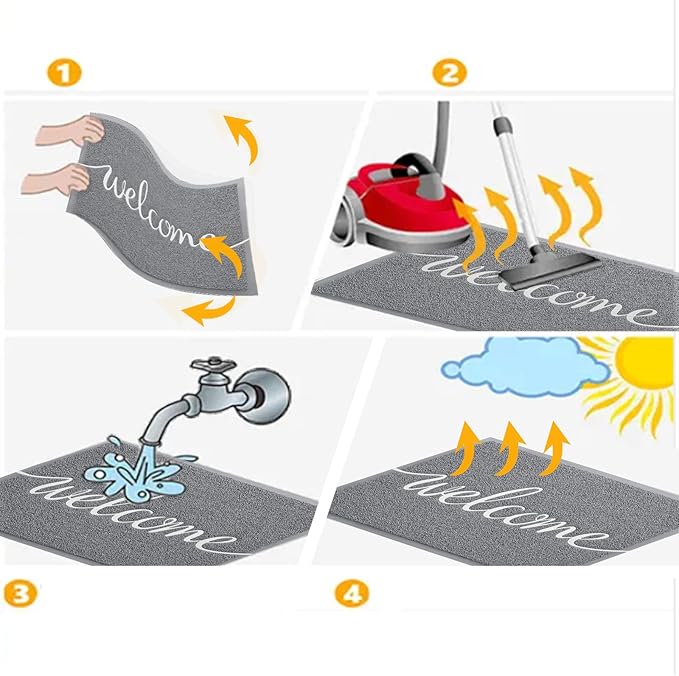 FireProof Outdoor Indoor Welcome Mat, Long-lasting Non-Slip and Easy to Clean Rectangular Entrance Mat, Grey (30 x 17.5) For High Traffic Areas