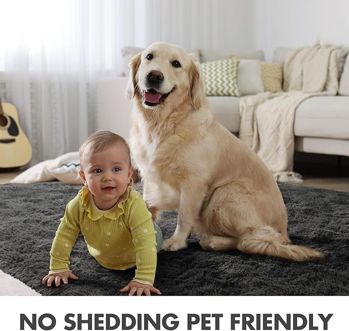 9x12 Ft Extra Large Shag Rugs for Living Room, Ultra Soft Fluffy Furry Area Rugs for Bedroom Indoor Floor, Aesthetic Carpet for Kids Home Decor (Dark Grey)