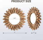 Honiway Boho Wall Decor Mirror 2 Pack Rustic Wood Mirror 12 inch Boho Mirror Home Decor Farmhouse Room Decorations for Bedroom Living Room Carbonized Black