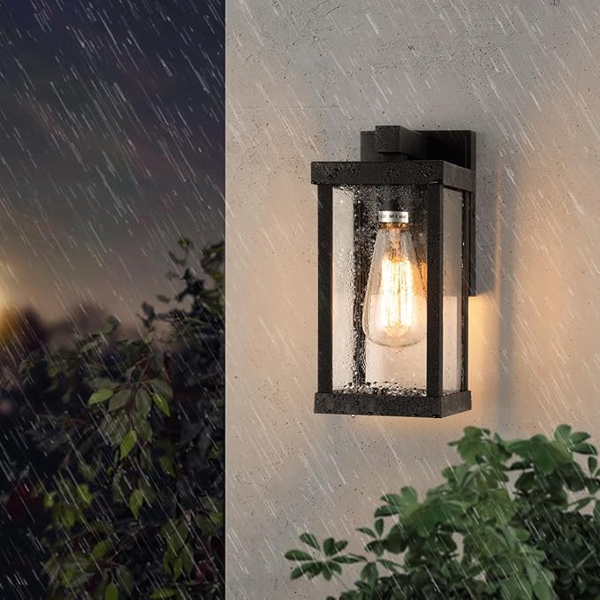 mirrea 11" Classic Outdoor Wall Sconce 1 Light in Matte Black Rectangular Metal Frame and Clear Glass Shade Waterproof Porch Light Patio Light Pack of 2
