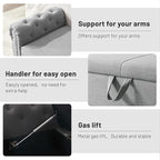 Furniliving 51.75" Storage Ottoman Bench for Living Room, Modern Bedroom Bench with Rolled Arm Upholstered End of Bed Bench Shoe Storage Bench Indoor Bench with Wood Legs Entryway Bench,Grey, Linen