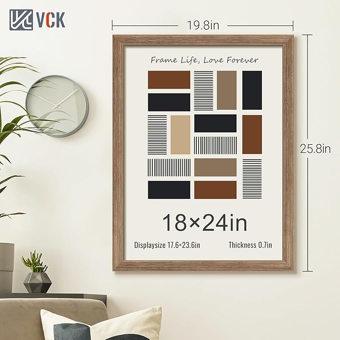 VCK 18x24 Poster Frame 3 Pack, Brown Walnut Wood Picture Frame, Exclusive Wood Grain, Wall Mounting Hanging