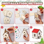 Hiboom 12 Pcs DIY Christmas Village Sets Wood Village Houses Christmas Mini Wooden House Gift for Winter Xmas Party Decorations