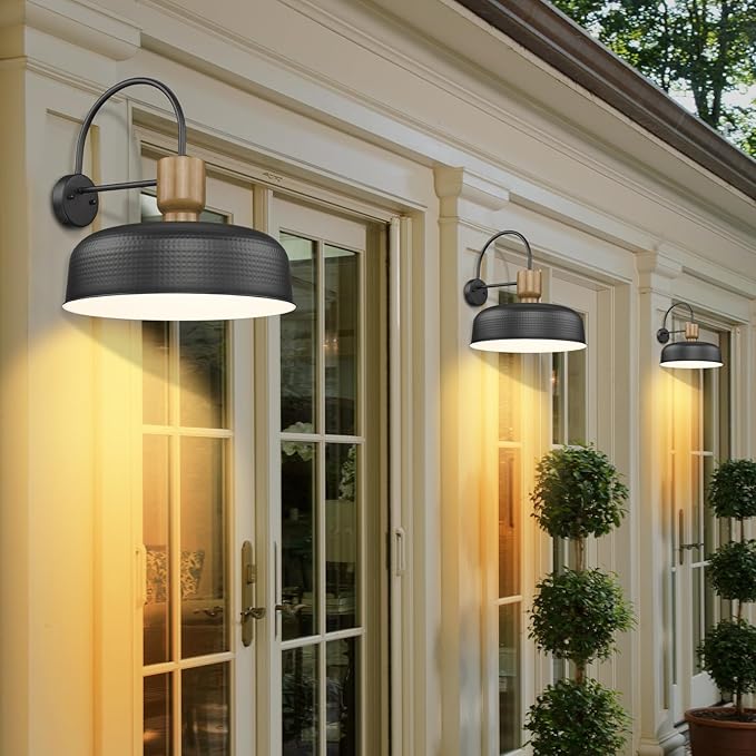 Outdoor Barn Light Gooseneck Barn Light, Farmhouse Exterior Wall Mount Light Vintage Wall Lighting Fixture Industrial Sconce Lantern for Porch, Entryway, Garage, Black, 2 Pack, Large
