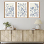 HPINUB Classic Chinoiserie Floral Framed Canvas Wall Art Set,Watercolor Blue and White Botanical Flowers Wall Decor,Navy Blue Minimalist Wildflower Art Print for Living Room,Bedroom,Office-16 x24 x3