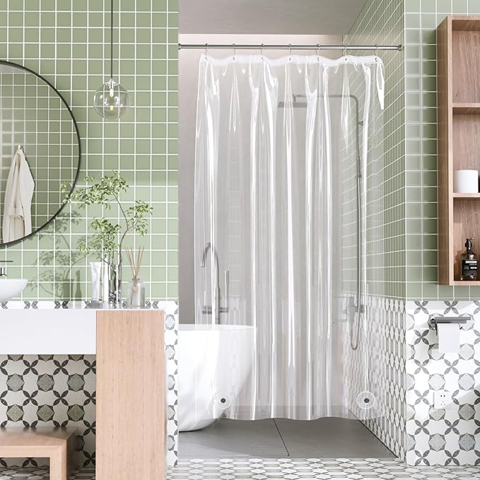 AmazerBath Shower Curtain Liner Stall Waterproof, 47x64 Clear RV Shower Curtain Liner, Plastic Shower Liner for Bathroom, Lightweight PEVA Shower Curtain with 2 Magnets and 7 Rustproof Metal Grommets