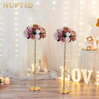NUPTIO Gold Vases for Weddings - 10 Pcs 29.5in Tall Crystal Flower Stand Centerpieces