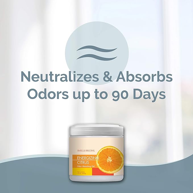 SMELLS BEGONE Air Freshener Odor Absorber Gel - 15 oz, Pack of 2 - Absorbs and Eliminates Odor in Pet Areas, Bathrooms, Cars, & Boats - Made with Essential Oils - Energizing Citrus Scent