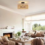 Boho Light Fixtures Ceiling Mount, 4-Light Farmhouse Rattan Ceiling Light Fixture, Semi Flush Mount Ceiling Light with Hand-Woven Shade, Modern Chandelier for Living Bedroom Kitchen Nursery
