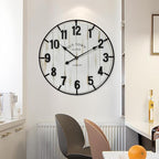 Large Old Town Farmhouse Wall Clock – 24 Inches Rustic Antique Wood with Metal Circle and Large Numerals, Silent Battery Operated Clock for Office, Kitchen, Bedroom, Living Room (Washed White)