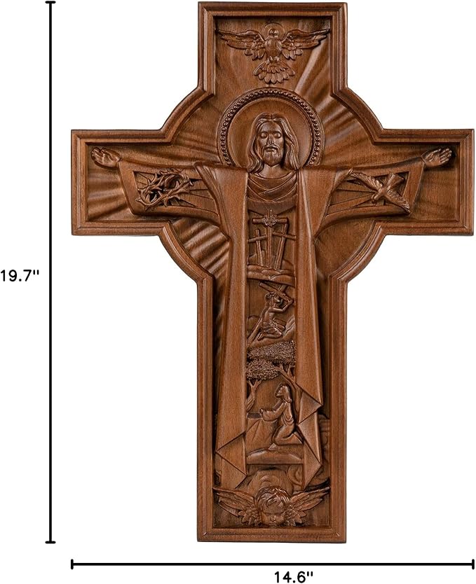 BGCOPPER Jesus Crucifix Wall Cross Handmade Wooden Cross for Wall Decor for Home Room Christmas Gift