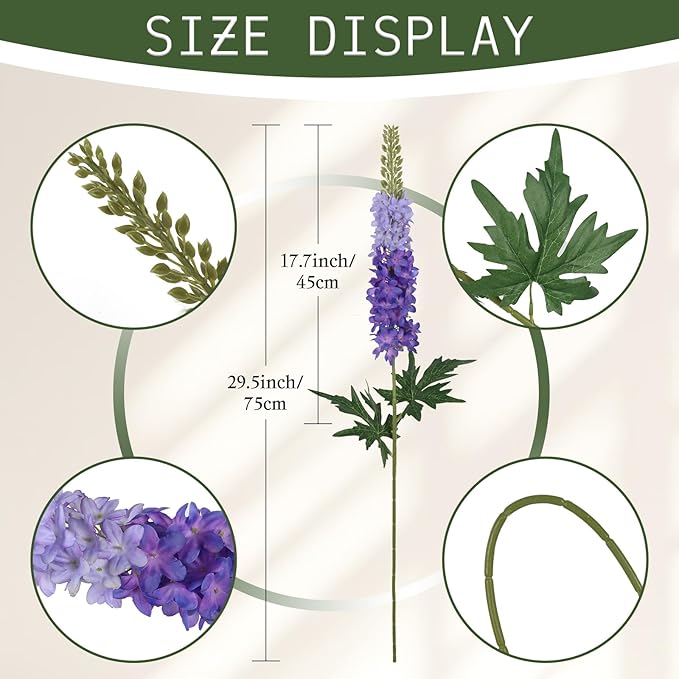 6PCS Delphinium Artificial Silk Flowers 29.5" Purple Fake Flowers Long Stem Faux Hyacinth Flowers for Tall Vase Wedding Home Garden Decor (Bluish Violet)