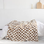 LOMAO Throw Blankets Flannel Blanket with Checkerboard Grid Pattern Soft Throw Blanket for Couch, Bed, Sofa Luxurious Warm and Cozy for All Seasons (Khaki, 90"x110")