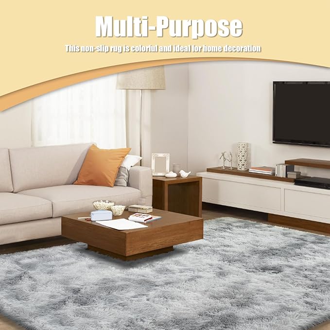 8x10 Fluffy Area Rugs for Living Room,Shag Area Rug for Bedroom,Soft Fuzzy Rug Non-Shedding Indoor Plush Carpet for Kids Bedroom Nursery Home Decor,Tie-Dyed Grey