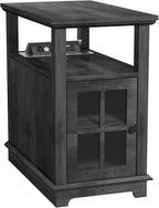 HIFYOBRO Narrow End Table with Flip Top Charging Station and Storage Cabinet, Type-C & USB Port & Power outlets, Adjustable Shelf, Blackgray Side Table with Storage for Living Room and Bedroom