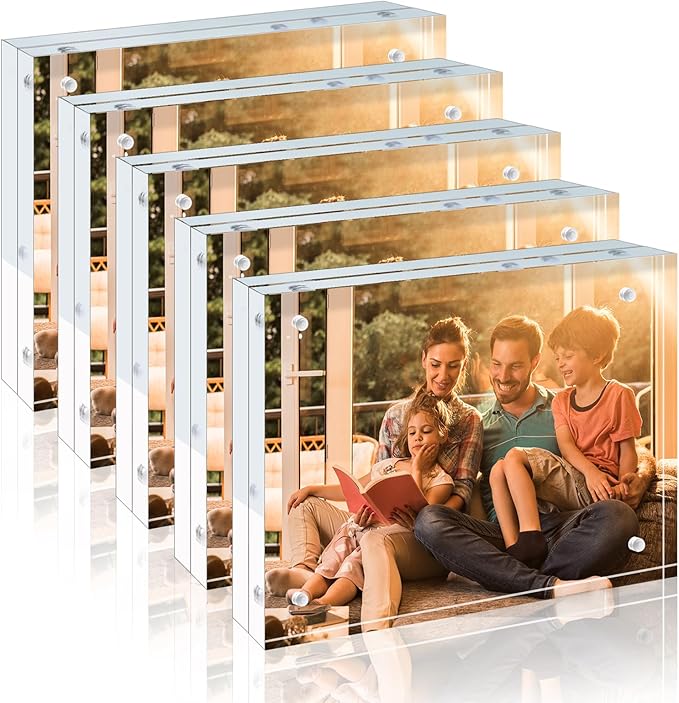 Egofine 6x8 Acrylic Frames 5 Pack, 20mm Thicker Frameless Clear Picture Frames, Double Sided Magnetic Picture Frames, Free Standing Desktop Display