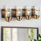 Black Gold Wall Sconces,Bathroom Vanity Light Fixtures,4 Lights Black Sconce Over Mirror,Farmhouse Bathroom Lights(Bulbs not Included)