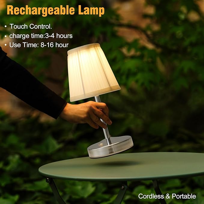 3000 mah Battery lamp,5W LED Small Touch Lamps,3 Color Temperature Dimmable Rechargeable Lamp,Cordless Lamp for Kitchen,Mini Lamps for Small Spaces (Chrome)