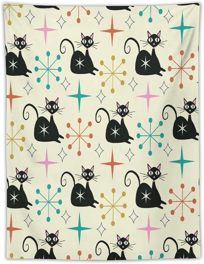 ICMOLYYENLO Abstract Cat Tapestry, Medieval Abstract Atomic Star Cat Vintage Home Wall Hanging Art Tapestry for Bedroom Living Room Dormitory 50x60 Inch