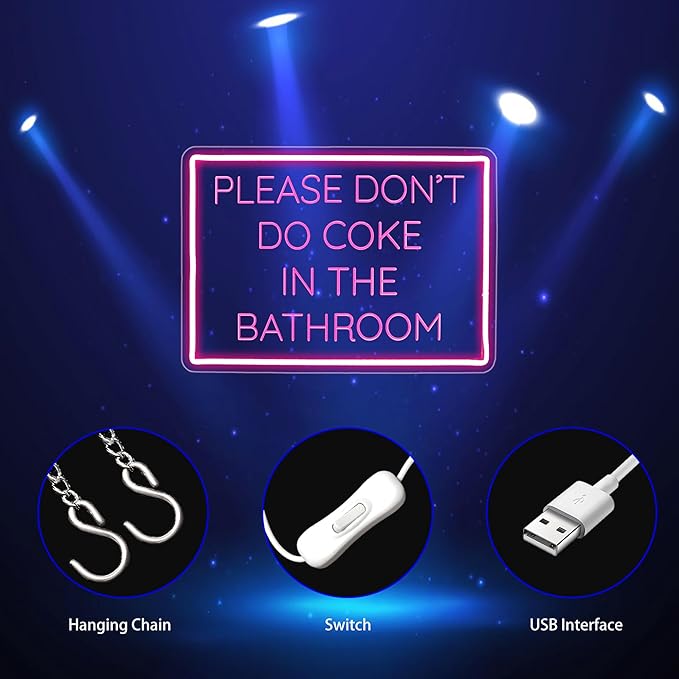 Neon Sign, Please Don't Do Coke in The Bathroom Neon Signs for Wall Decor Neon Pink LED Signs 3D Engrave Neon Light Up Signs Home Decor for Bathroom Business Club Party Bars Shop USB Operated
