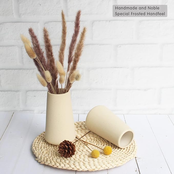 YANLING 6 Pack Light Yellow Vase for Flowers, 6 inch Modern Ceramic Vases for Pampas Grass Simple Shelf Vase Decor, Boho Vases for Home Decor, Vases for Wedding Dinner Table Party Office