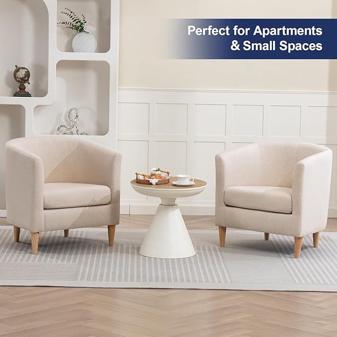 Accent Barrel Chairs Set of 2, Modern Comfy Living Room Chairs with Armrest Small Reading Chair with Cozy Soft Padded for Bedroom Reception Room Cafe,Begie