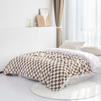 LOMAO Throw Blankets Flannel Blanket with Checkerboard Grid Pattern Soft Throw Blanket for Couch, Bed, Sofa Luxurious Warm and Cozy for All Seasons (Khaki, 90"x90")