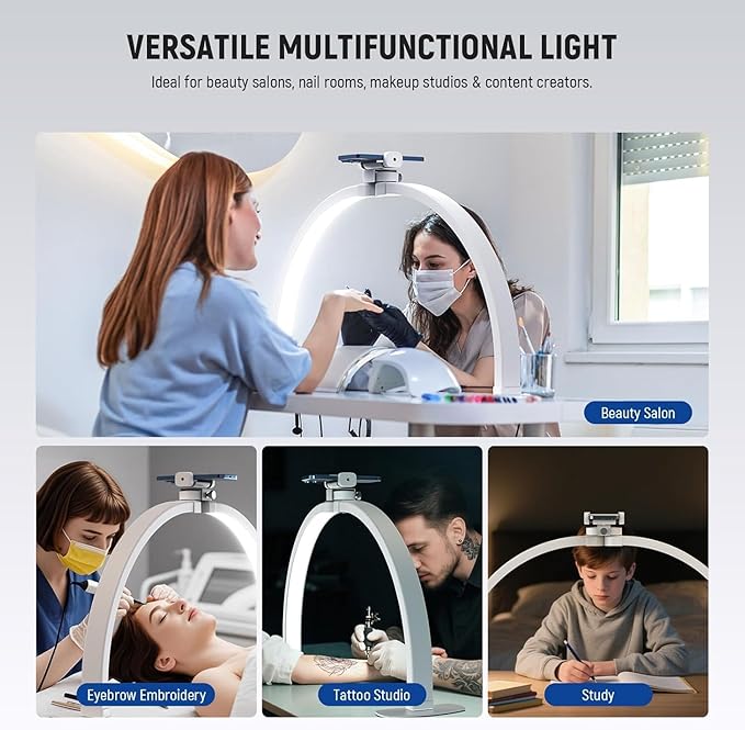 NEEWER Basics 29" Half Moon Nail Light for Desk, 36W Foldable Nail Tech Table Arc Lamp, LED Manicure Half Ring Light with Phone Holder for Makeup Beauty Tattoo Overhead Video Recording, HM02-D