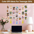 Boho Macrame Hanging Photo Display Wall Decor With 45 Clips Frame Collage Board With Wooden Beads For Bedroom Classroom Nursery Gifts For Teenage Girls