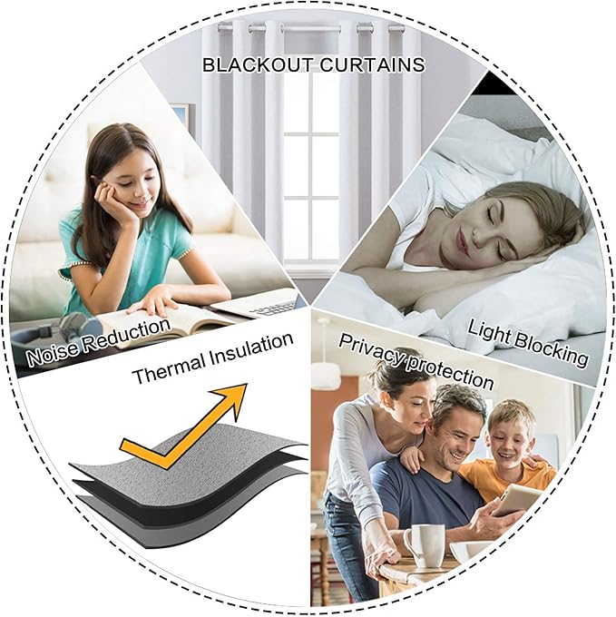 MIULEE Linen Blackout Curtains for Bedroom Solid 100% Blackout Thermal Insulated Grayish White Curtains Grommet Room Darkening Curtains/Drapes for Living Room 42x63 Inch (2 Panels)