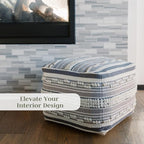 CG Hunter, Pouf Ottoman, Square Hand Woven Loop and Striped Ottoman Pouf for Living Room or Bedroom, Floor Chair, Foot Rest or Decorative Home Decor