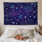 HZOHNAGO Boho Sun Moon Tapestry Purple Blue Sun Stars Galaxy Pattern Printed Wall Tapestry Wall Hanging for Bedroom Living Room Dorm 90" W x 60" H