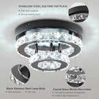 Modern Crystal Chandelier Black Flush Mount Ceiling Light Surface Mount Led Ceiling Light Mini Bedroom Ceiling Lights Indoor 9.8" Diameter Mini Crystal Chandeliers Black 6000K