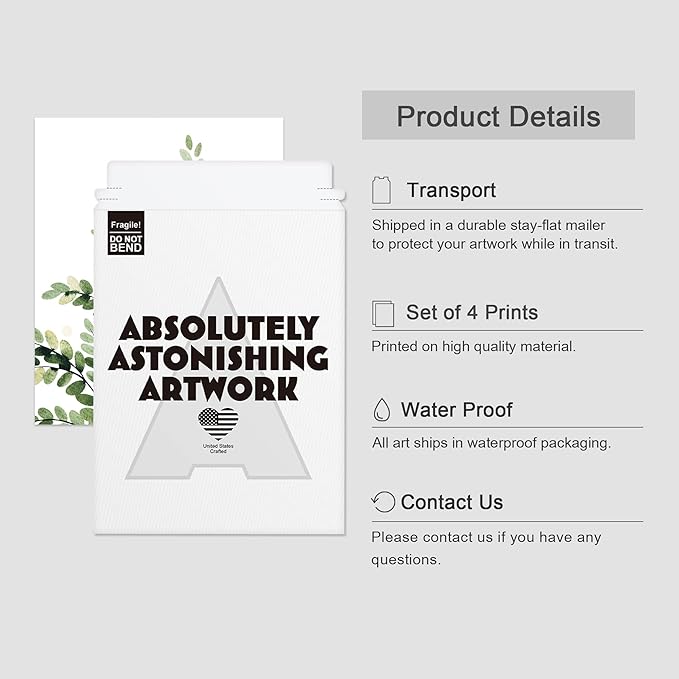 SIGNWIN Poster Bathroom Decor, Wall Art Room Decor Multicolor for Living Room, Bedroom, Office Green Pastel Forest Fern Leaf Collage Nature Garden Illustrations Plant Art Botanical - 12"x16"x4