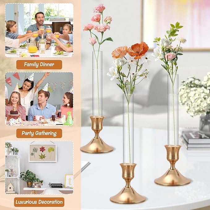 8 Pack 7.9" Glass Bud Vase Taper Base Vase for Candlesticks Candle Holder's Base Vase for Flower Candlestick Sizes from 22mm to 27mm