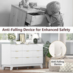 Fluted Dresser for Bedroom,9 Drawer Dresser for Closet,57" Wide Storage Cabinet and Chest of Drawers with Gold Handle,TV Stand,Storage Organizer for Living Room,Hallway,Entryway,White