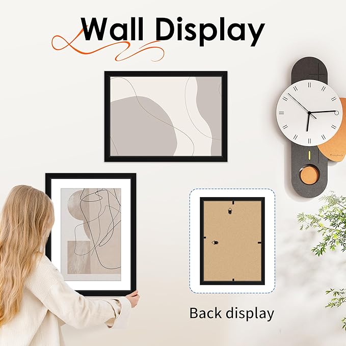 FIXSMITH 10x14 Picture Frame Set of 2, Photo Frame with HD Plexiglass, Display Pictures 8.5x11 with Mat or 10x14 Without Mat, Black Picture Frames Collage Wall Decor, Gallary Wall Frame