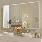 WEER White Bathroom Mirror 55X36 Inch, Rounded Rectangle White Metal Frame Mirror, Matte White Bathroom Vanity Mirror with Tempered Glass, Anti-Rust, Hangs Horizontally or Vertically