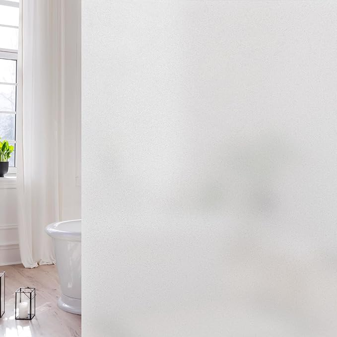 Volcanics Frosted Glass Window Privacy Film, Removable Static Cling Bathroom Window Film, Heat Control UV Blocking, Peep-Proof, Ideal for Home Office 35.4 x 39.3 Inches