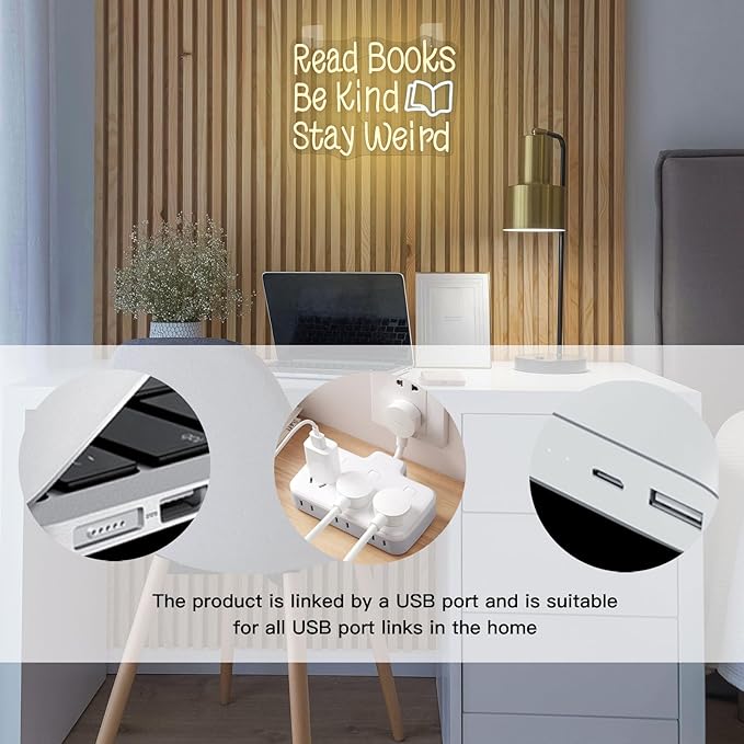 WLHOPE Read Books Be Kind Stay Weird Neon Sign Neon Signs for Wall Decor Lovers Gifts Bedroom Bookstore Reading Room Library Study Room Decoration Dimmable Read Books Neon Lights LED Sign