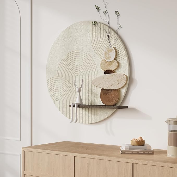 3D Textured Neutral Abstract Wall Art, White and Brown Boho Wall Decor with Rabbit Ornament, Modern Painting Artwork, Minimalist Wall Decor for Living Room Hallway Dining Room Bedroom Office, 24x24 In